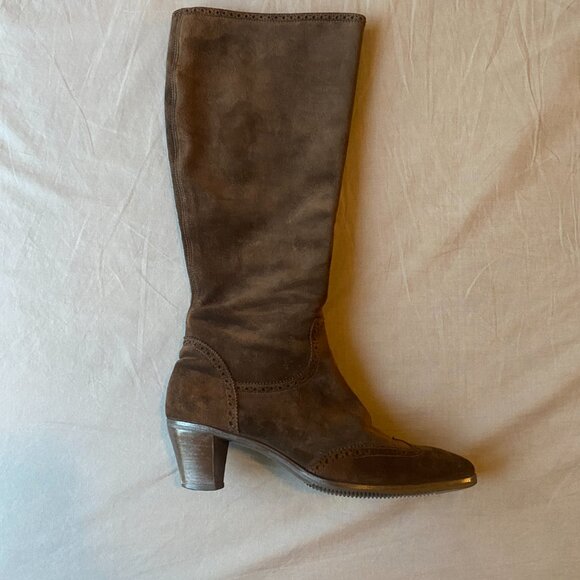 Vintage 90s Gravati Tall Boots Dark Brown Suede - Picture 2 of 7